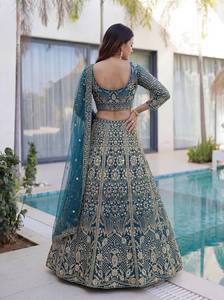 LAHENGA CHOLI DUPATTA VINTAGE PARA BODA, FIESTA DE DIWALI, LONGITUD REGULAR, SECADO RÁPIDO, SUAVE, MALLA DE MARIPOSA, BORDADO, RECICLADO - Product Image 3