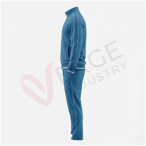 Ensemble de survêtement bleu pour homme, manches longues, col montant, fermeture éclair sur le devant, couleur unie, respirant, coupe décontractée, vêtements d'automne - Product Image 3