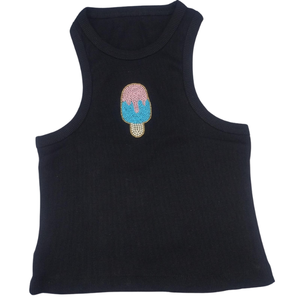 Soldes d'été : Robe débardeur élégante en coton 100% respirant avec logo frontal et patchwork de sequins, style décontracté - Product Image 2