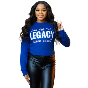 Sudadera de chenilla azul Zeta Phi Beta Legacy para mujer, suéter informal con letras griegas de la hermandad, top bordado - Product Image 1