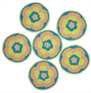 Handmade Beaded Coaster Set Of 6 Classic <b>Bar</b> <b>Mats</b> Fabric Drinkware Accessories Washable For Home Use - Product Image 2