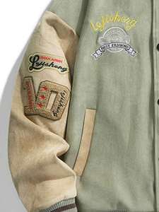 College Inspired Baseball <b>Jacket</b> Men Olive Green 100% Cotton Feel Body Beige Sleeves Vintage Varsity Quilted Hooded Winter Wear - Product Image 4