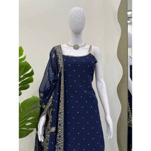 Salwar Kameez de poliéster de diseñador para fiestas, talla XL, conjunto de top y pantalón con dupatta y bordado de lentejuelas. - Product Image 2