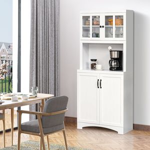Mobile dispensa bianco con anta in vetro e spazio per microonde, ripiani regolabili per cucina e sala da pranzo - Product Image 4