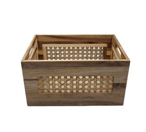 Manufacture Decorative <b>Wood</b> Square Basket <b>Wood</b> Crates for storage Cake <b>Wine</b> Fruit <b>Gift</b> Storage DIY <b>Wood</b> Home Decoration - Product Image 2