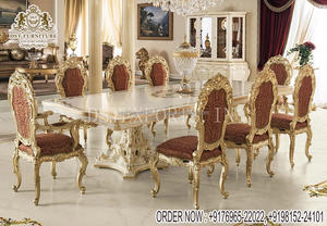 Meubles de salle à manger de luxe de Style russe meubles de salle à manger européens sculptés à la main Table à manger luxueuse en bois de teck doré - Product Image 4