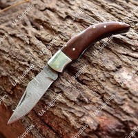 Couteau pliant utilitaire professionnel en acier Damas fait main, pour la chasse en extérieur, la survie, le bricolage, OEM/OBM, avec système de verrouillage arrière et manche en bois Pakka