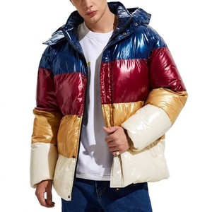 Chaqueta acolchada brillante con bloques de color para hombre, cuello alto, abrigo de burbujas aislante para invierno, grueso y cálido, estilo urbano, moda, ropa exterior - Product Image 1