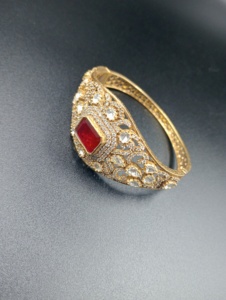 Amaira Jewels Luxury Gold Plated Cuff <b>Bracelet</b> <b>Ruby</b> Diamond Inlay Flower Pattern Classic Women's Wedding Jewelry Everyday Wear - Product Image 1