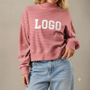 Sweat-shirt oversize en mélange de coton à col montant pour femme, style athleisure, coupe ample, vêtement de mode - Product Image 1