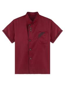 เสื้อเชฟมืออาชีพสำหรับร้านอาหาร ปักโลโก้ได้ตามต้องการ ชุดยูนิฟอร์มครัวโรงแรม แขนสั้น คอตั้ง - Product Image 1