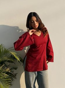 Short Kurti for Women Latest Solid Design | V Neck Full <b>Sleeve</b> Kurti <b>Tops</b> for Women | Stylish Kurtis & Short Kurtis for Woman - Product Image 4