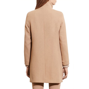 Elegante Abrigo Midi de Lana para Mujer con Cuello Alto y Cierre de Hebilla, Estilo Gabardina, Color Sólido, Cálido para Invierno - Product Image 2