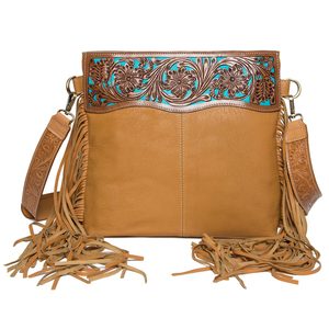 Sacs fourre-tout pour femmes en cuir de vachette avec franges en fourrure, sac bandoulière style bohème western à motif unique, sacs à main - Product Image 3