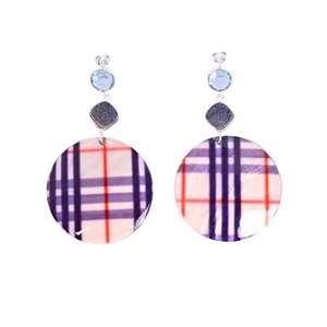 Boucles d'oreilles pendantes en résine avec Druzy de titane, Topaze bleue et Nacre |   Argent sterling 925 - Product Image 1