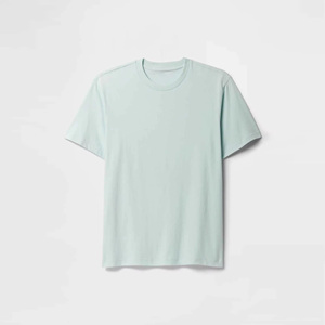 เสื้อยืดคอกลมแขนสั้นสีเขียวอ่อนสำหรับผู้ชาย ผ้าฝ้าย 100% ทรงปกติ สวมใส่สบาย สีพื้น ผ้าเจอร์ซีย์ถัก ดีไซน์เรียบง่าย - Product Image 5