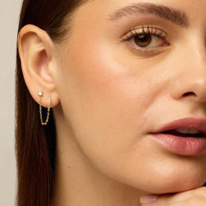 Boucles d'oreilles créoles Huggie plaquées or rose 14K pour doubles piercings, boucles d'oreilles chaîne en argent 925 pour femmes, boucles d'oreilles clous et manchettes d'oreille - Product Image 4