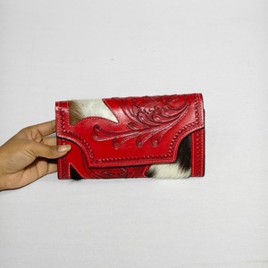 Women Hair On Tooled Leather Bifold <b>Wallet</b> Genuine Cowhide Hand Stitched Leather <b>Wallet</b> Credit <b>Card</b> <b>Wallet</b> Western Floral Clutch - Product Image 1