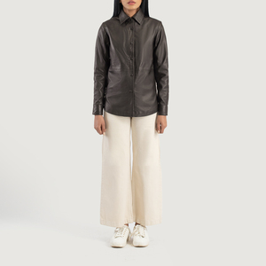 Chaqueta de Cuero Genuino de Alta Calidad para Mujer, Estilo Motero, Manga Larga, Cierre de Botones, Color Marrón Oscuro, Corte Clásico, Ropa Casual para 2026 - Product Image 5