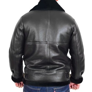 Men Genuine Leather Moto Biker <b>Jacket</b> Turn-down Collar Zipper Front Faux <b>Fur</b> Lining Winter Windproof Regular Fit - Product Image 6