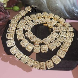 Luxury Pink Diamond Baguette Cluster <b>Chain</b> Necklace 14K Rose Gold <b>Iced</b> <b>Out</b> Emerald Cut Link Choker Men Hip Hop Jewelry Wholesale - Product Image 6