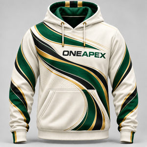 Sudadera con Capucha Personalizada con Gráficos en Verde, Blanco y Dorado, Ropa Deportiva para Hombre, Fabricante Mayorista OEM ODM - Product Image 1