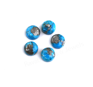 Pyrite naturelle de qualité supérieure, turquoise, 12 mm, ronde, à dos plat, polie, lisse, cabochon de pierre précieuse en vrac pour la fabrication de bijoux et de pendentifs - Product Image 2