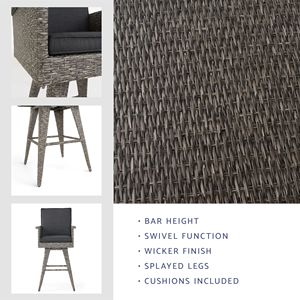 Tabouret de bar d'extérieur en osier de 30 pouces avec coussins résistants à l'eau, chaise individuelle - Product Image 3