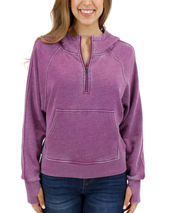 <b>Purple</b> Hooded Eco-Friendly Waterproof Fleece Jacket with Zipper and Kangaroo Pocket Full Sleeve Women's Autumn Wear 100% Cotton - Product Image 1
