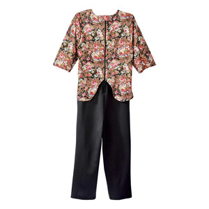 Combinaison élégante pour femme avec haut en dentelle et ensemble de blouses bleues à motif vague pour femme avec manches 3/4 et pantalon uni pour l'hôpital - Product Image 6