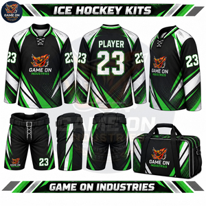 Ensemble de vêtements de hockey sur glace personnalisés à sublimation numérique, maillot à manches longues, pantalon rembourré, sacs d'équipement assortis, 100% coton, vente chaude - Product Image 6
