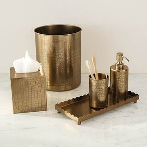 Luxury Brass Bathroom Accessory <b>Set</b> Six Piece Rectangle Metal Tissue Box Trash Can Toothbrush Holder <b>Soap</b> Dispenser Tray Durable - Product Image 1