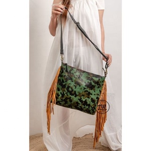New Western Style Hair On Hide Fur Suede Leather Fringe <b>Bag</b> High Quality <b>Boho</b> Style Women Suede Leather Fur Fringe Shoulder <b>Bag</b> - Product Image 1