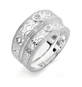 925 Sterling Silver Zircon Bezel Setting Eternity Band Filigree <b>Couple</b> <b>Rings</b> - Product Image 2