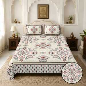 Elegante Juego de Sábanas y Fundas de Almohada Amrita, Estampado a Mano, 100% Algodón, 3 Piezas, Diseño Floral, 300 Hilos, Resistente a la Decoloración - Product Image 3