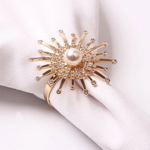 Pearl Flower Napkin <b>Ring</b> <b>Holder</b> Decorative Metal Napkin Buckle for Dining Table Wedding Hotel Banquet Bulk Supply - Product Image 6