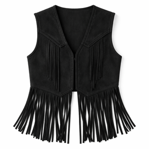 Chaleco de Gamuza Negra con Flecos para Mujer, Venta al Por Mayor Directo de Fábrica - Proveedor OEM para Compras al Por Mayor - Product Image 5