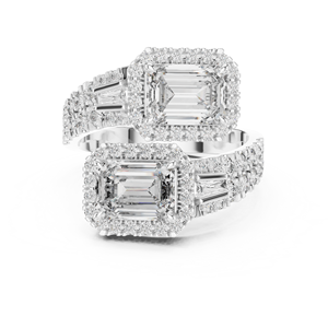 Anillo de Diamantes de Lujo de 2.6CT con Corte Esmeralda, Cultivado en Laboratorio, Chapado en Rodio, Certificado por Terceros, con Piedras Laterales, Oro Blanco de 18KT - Product Image 4