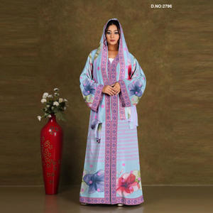 Floral Printed Chiffon Long <b>Shrug</b> Abaya Style with Flowing Sleeves, Elegant Modest Wear <b>for</b> Middle East Fashion - Product Image 4