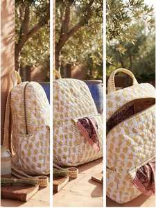 Artisan's Backpack <b>Hand</b>-Quilted Cotton Bohemian Style Zipper Closure Lightweight Spacious Design Travel <b>Bag</b> <b>White</b> Solid Color - Product Image 2