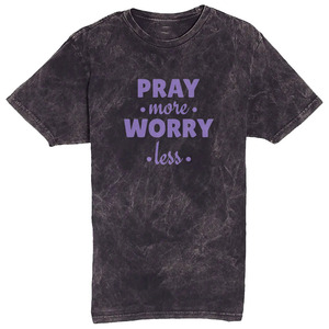 เสื้อยืดพิมพ์ลาย Pray More Worry Less สำหรับผู้ชาย แขนสั้น คอกลม ผ้าเจอร์ซีย์ลำลอง ผ้าฝ้าย ทรงปกติ - Product Image 1