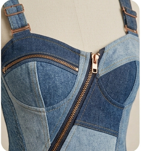 Top Corset de Mezclilla con Parches, Tirantes Finos, Botones al Frente, Ajustado, Estilo Casual para el Día a Día y Estilo Urbano - Product Image 6