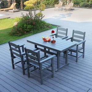Juego de muebles de exterior de Patio gris HDPE de 5 piezas, 4 sillas de mesa de comedor de 51 pulgadas, mesa de comedor al aire libre, jardín, césped, juego junto a la piscina - Product Image 1