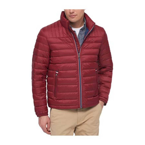 <b>Men</b> Puffer <b>Jacket</b> Maroon Color Full Sleeve Stand Collar Hooded Custom Design Front Waterproof - Product Image 2
