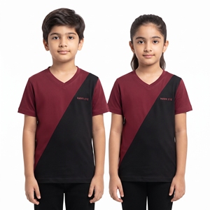 Camiseta de Cuello en V de Dos Tonos para Niños, Unisex, de la Mejor Calidad, Manga Corta, Estilo Casual, Color Block, Ropa Infantil - Product Image 1