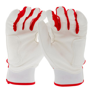 ถุงมือตีเบสบอลสำหรับผู้ใหญ่ สีขาวแดง หนังแท้ ระบายอากาศได้ดี จับกระชับ ปรับสายรัดข้อมือได้ ผลิตโดยโรงงาน OEM สำหรับกีฬา - Product Image 2