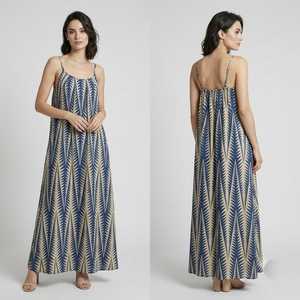 Women's Boho Floral Printed Silk Viscose Polyester Woven Loose Silhouette Floor-Length <b>Dress</b> Spaghetti Strap Regular Fit Casual - Product Image 1