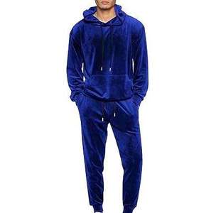 Survêtement en velours gris foncé pour homme, à capuche, longueur intégrale, décontracté, avec poches latérales, fermeture à cordon, coupe classique, tenue d'hiver - Product Image 3