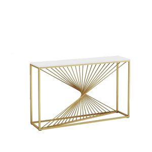 Mesa Consola de Metal con Acabado Dorado y Tapa de Madera, Mesa Auxiliar Moderna para Entrada, Sala de Estar, Pasillo, Dormitorio y Decoración del Hogar - Product Image 1