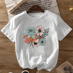 T-shirt blanc à manches courtes pour femme, décontracté, en satin de polyester respirant, imprimé numérique, léger et confortable - Product Image 3